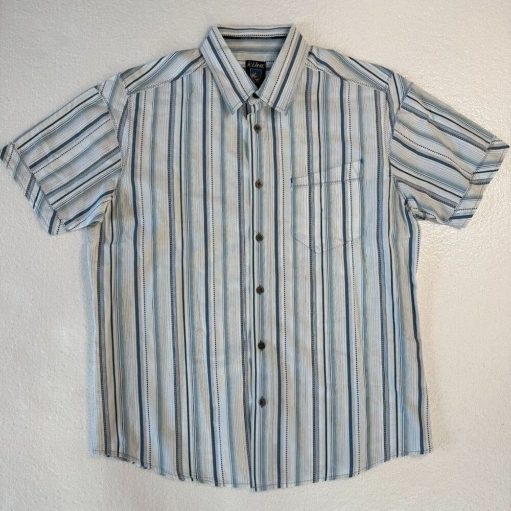 Kuhl Suncel Button-Up Medium Shirt Blue Striped Hiking Outdoors Mountains